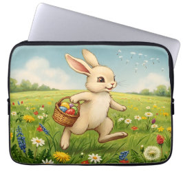 Funda Para Portátil Conejo de Pascua de prado primaveral vintage