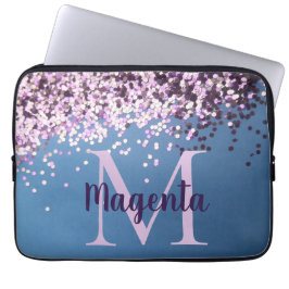 Funda Para Portátil Confetti de lavanda monograma sobre azul