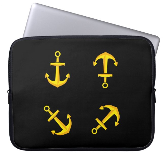 Funda Para Portátil Conjunto de anclaje de barco de oro del personaliz (Frente)