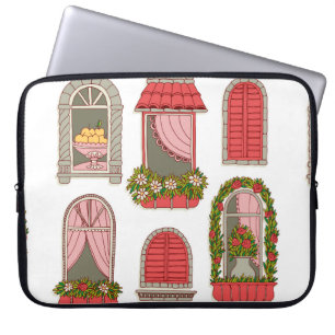 Funda Para Portátil conjunto de ilustraciones con ventanas antiguas