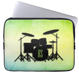 Funda Para Portátil Conjunto de tambor monograma verde