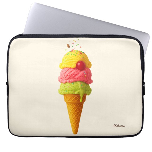 Funda Para Portátil Cono de crema de hielo dulce - opción de nombre pe (Frente)