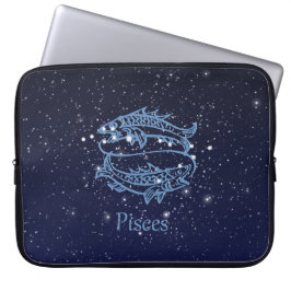 Funda Para Portátil Constelación Pisces y Rótulo Zodiaco con Estrellas