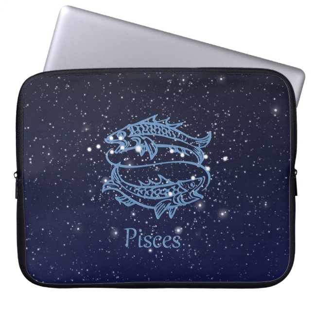 Funda Para Portátil Constelación Pisces y Rótulo Zodiaco con Estrellas (Frente)