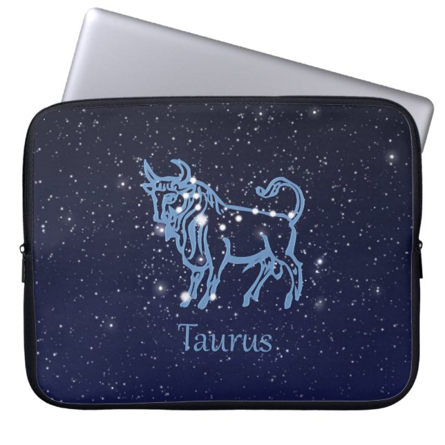 Funda Para Portátil Constelación Taurus y Rótulo Zodiaco con estrellas (Frente)