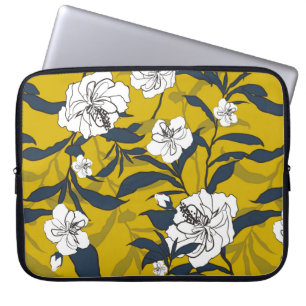 Funda Para Portátil Contorno flor floreciente ilustracion Vintage. Cos