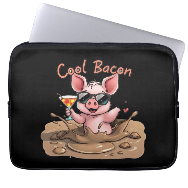 Funda Para Portátil "Cool Bacon" Piglet in Sunglasses (Frente)