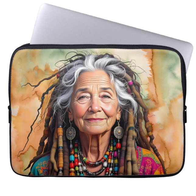 Funda Para Portátil Cool Old Lady in Dread Locks Hippie Woman Blank (Frente)