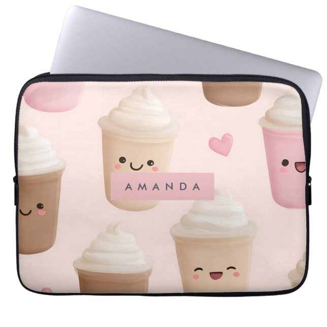 Funda Para Portátil Copa personalizada de café de Kawaii rosa (Frente)