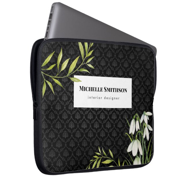 Funda Para Portátil Copas de nieve blancas de color y Damasco de Laure (Anverso derecho)