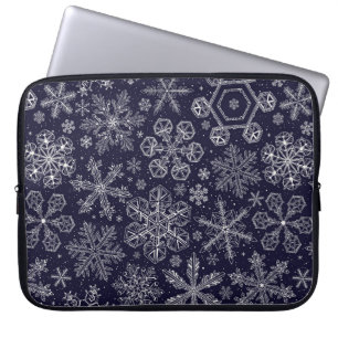 Funda Para Portátil Copos de nieve blancos en azul