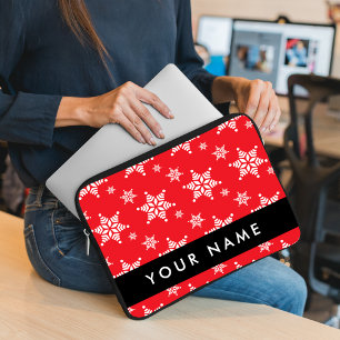 Funda Para Portátil Copos de nieve blancos, rojo, tu nombre, personali
