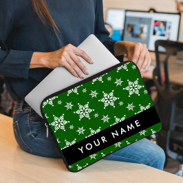 Funda Para Portátil Copos de nieve blancos, verdes, tu nombre, persona