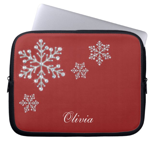 Funda para portátil copos de nieve de cristal rojo (Frente)