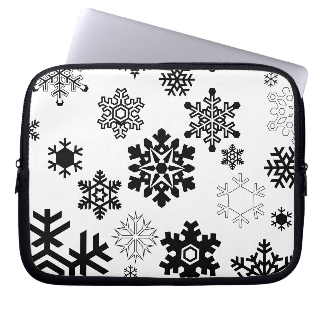 Funda Para Portátil Copos de nieve negros y blancos (Frente)
