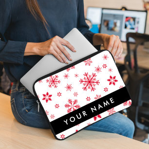 Funda Para Portátil Copos de nieve rojos, tu nombre, personaliza