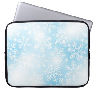 Funda Para Portátil Copos de nieve y luces azules