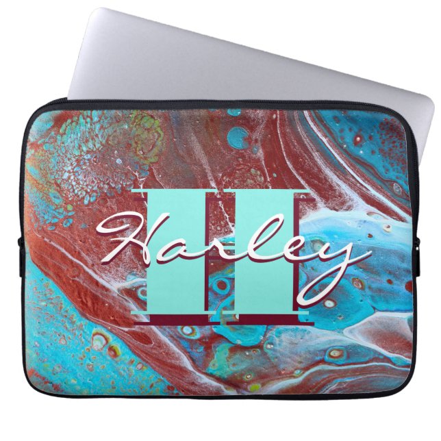 Funda Para Portátil Copper and Teal Acrylic Flow Art (Frente)