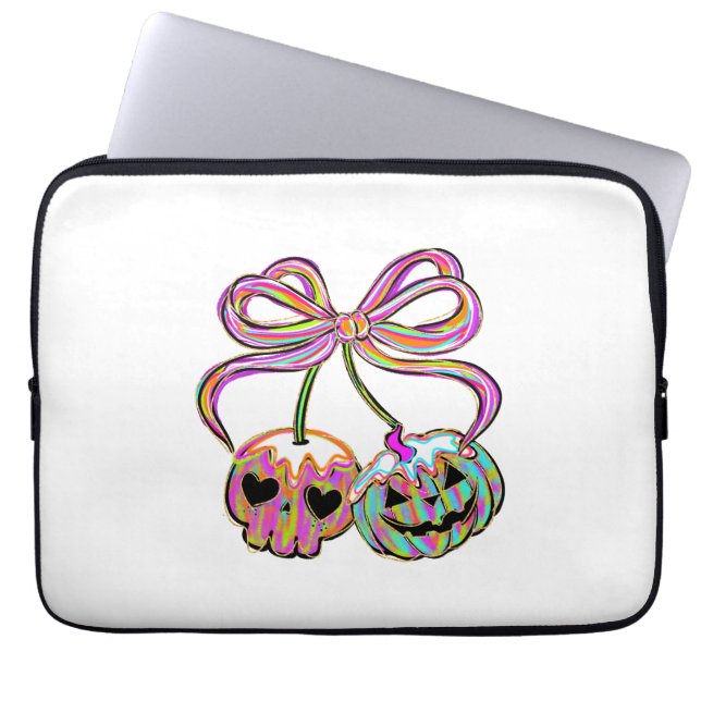 Funda Para Portátil Coquette Pumpkin Cherries Halloween (Frente)
