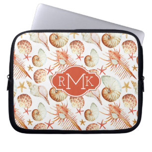 Funda Para Portátil Coral con las cáscaras y el monograma del modelo