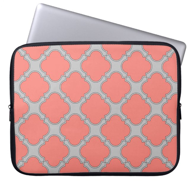 Funda Para Portátil Coral de quatrefoil y gris (Frente)