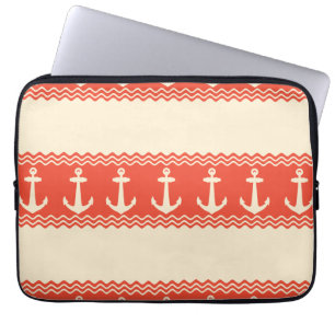 Funda Para Portátil Coral Nautical Anchor Bandas Costeras