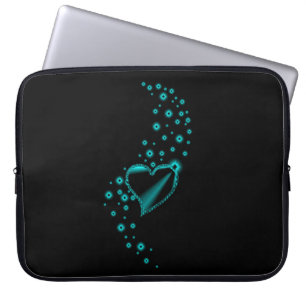Funda Para Portátil Corazón arcoiris verde negro con estrellas en negr