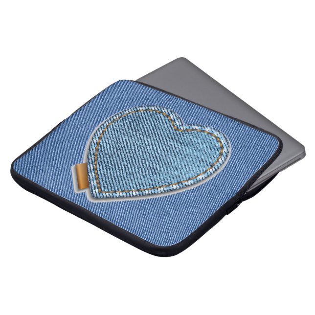Funda Para Portátil Corazón de Denim Azul (Superior anverso)