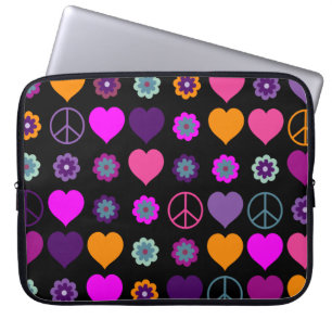 Funda Para Portátil Corazón de Flower Power patrón de paz + su fondo.