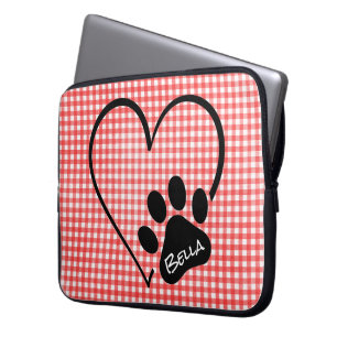 Funda Para Portátil Corazón de las garras de perro en Gingham