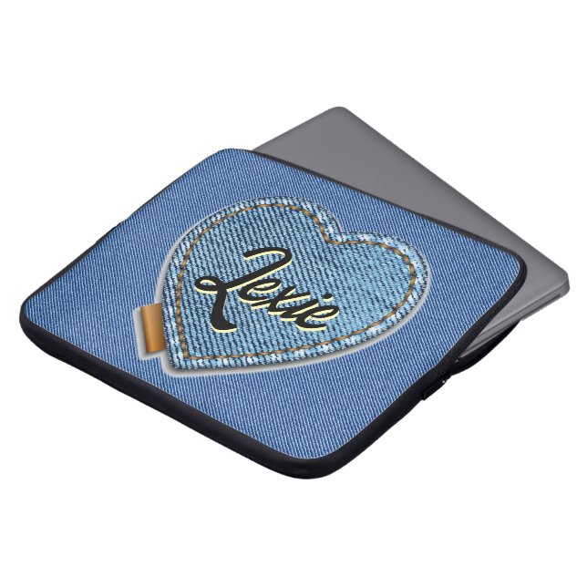 Funda Para Portátil Corazón de mezclilla azul personalizado (Superior anverso)