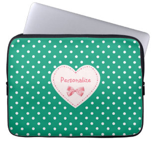 Funda Para Portátil Corazón del verde esmeralda con nombre