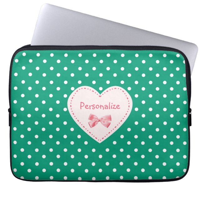 Funda Para Portátil Corazón del verde esmeralda con nombre (Frente)