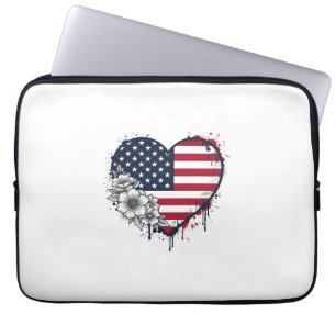Funda Para Portátil Corazón Patriótico Diseño Floral de Grabado Vintag