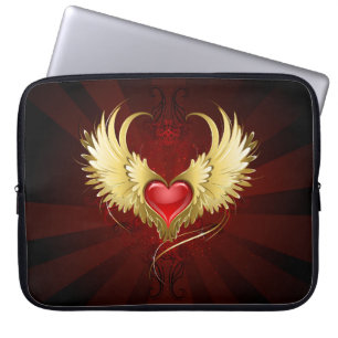 Funda Para Portátil Corazón Rojo con Alas Doradas
