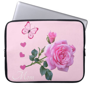 Funda Para Portátil Corazón rosa rosa de la mariposa floral de la mang