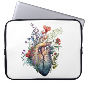 Funda Para Portátil Corazón sobrepoblado con flores (corte) - anatomía