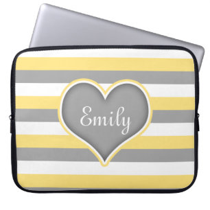 Funda Para Portátil Corazón y franjas blancas amarillas