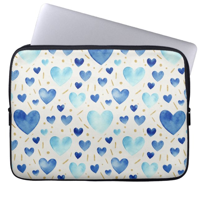 Funda Para Portátil Corazones Acuarela Serenidad Azul (Frente)
