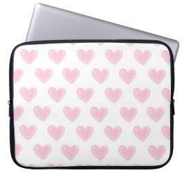 Funda Para Portátil Corazones color agua rosado. Patrón de amor rubio