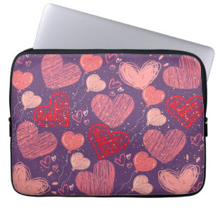 Funda Para Portátil Corazones coloridos con un patrón púrpura