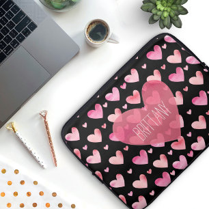 Funda Para Portátil Corazones con color de agua rosa con patrones Vale