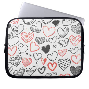 Funda Para Portátil Corazones de arte de Doodle Corazón rojo y negro h