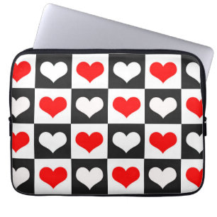 Funda Para Portátil Corazones de cuadros rojos y blancos
