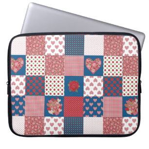 Funda Para Portátil Corazones de moda y Rosas Faux Patchwork Portátil