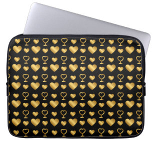 Funda Para Portátil Corazones de Pan de Oro de Lujo Negro