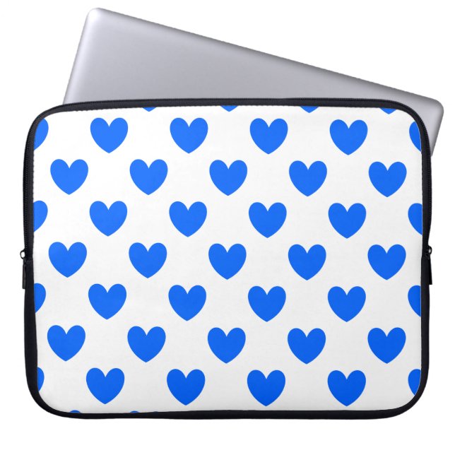 Funda Para Portátil Corazones de polka azul en blanco (Frente)