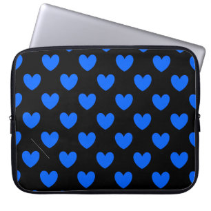 Funda Para Portátil Corazones de polka azul sobre negro