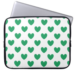 Funda Para Portátil Corazones de polka verde de Kelly en blanco