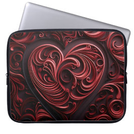 FUNDA PARA PORTÁTIL CORAZONES DE SAN VALENTÍN ORNAMENTADOS ROJO OSCURO